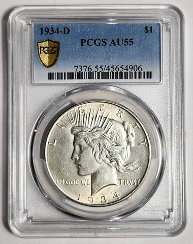 1934 D Peace Dollar PCGS AU-55 Cover