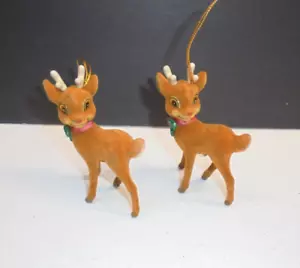 Rudolph Flocked Felt Reindeer Christmas Ornaments R.L. May Vintage RARE - Picture 1 of 5