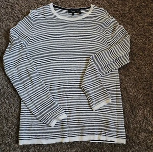 Theory Striped Linen Blend Crewneck Sweatshirt Long Sleeve Men's S - Picture 1 of 6