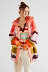 Free People ~ Dream Team SUPER Soft Stripe Cardi Hoodie L OVERSIZED Fits XL XXL - Picture 1 of 22