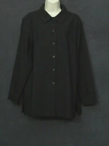 70's Vintage Jonathan Logan Black Smooth Ribbed Disco Mod Long Button Up Top L - Picture 1 of 11