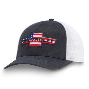 Chevrolet Bowtie American Flag Navy Blue and White Mesh Hat - Picture 1 of 2