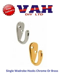 Chrome / Brass Single Robe Hooks Wall/Door Hat Coat Bath Clothes Hanger + Screws - Picture 1 of 3