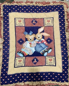 VTG Lambs And Ivy Teddy Bear Baby Crib Blanket Quilt Wall Hanging 45 X 40 - Picture 1 of 4
