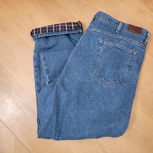 L.L. Bean Flannel Lined Jeans Mens Size 42x32 Relaxed Fit Cotton Chore Workwear - Picture 1 of 12