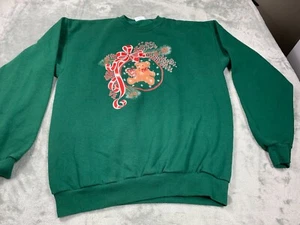 Santee Pullover Christmas Sweatshirt Women's L Green Cotton Blend Long Sleeves - Picture 1 of 9