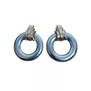 2 Vintage 80s Large Faux Gold & Silver Earrings Art Deco Lobes Costume Jewelry - Foto 1 di 6