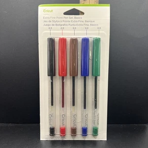 Cricut Extra Fine Point Pen Set, 5 Basics Black Red Brown Blue Green - Picture 1 of 2