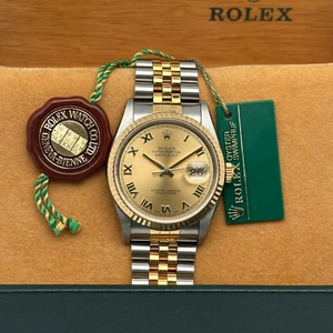 Rolex Datejust 36mm 18K Gold Steel Champagne Roman Dial Watch 16233 Never Used - Picture 1 of 11
