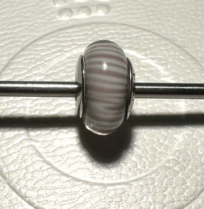 Genuino Retirado Pandora Rosa y Blanco Caramelo Rayas Vidrio Murano Cuentas 925 ALE - Imagen 1 de 3