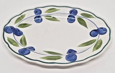 "Plato corona mayólica vintage pintado a mano hojas de bayas azules de Japón 10 1/2""" Foto 1 de 4