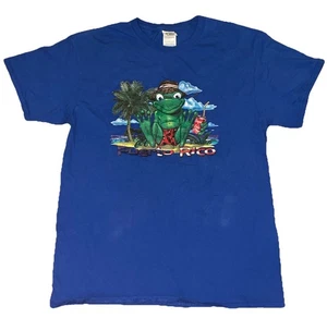 Vintage Y2K Puerto Rico Frosch am Strand T-Shirt Large blau kurzarm - Bild 1 von 5
