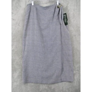 Vintage Ralph Lauren LRL Skirt Womens 16W Plaid Houndstooth Wrap Silk Linen New - Picture 1 of 9