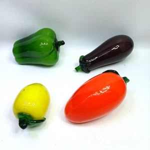 Lote de 4 berenjenas, limón, naranja y pimienta verde estilo Murano de colección - Imagen 1 de 6