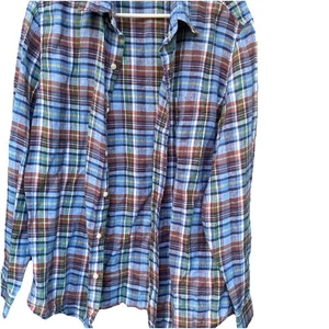 L L Bean Mens Signature Shirt Medium Linen Plaid Button Up Long Sleeve Oxford - Picture 1 of 10