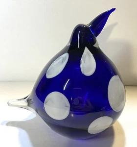 Art Glass Large Bird Penguin Cobalt Blue With White Spots 6.5 In Tall READ MORE - Picture 1 of 12