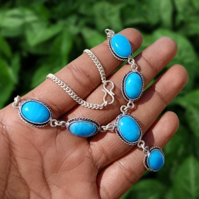 Venta Piedras Preciosas Azul Aqua Calcedonia 1 PIEZA Cadena Sin Cuello 925 Chapado en Plata Joyería Foto 1 de 4