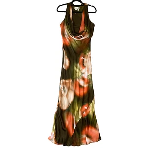 Anthropologie Gracie Green Floral Satin Maxi Dress Cowl Neck Size UK 12 - Picture 1 of 14