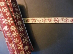 4 yards or Reversible Ribbon Burgundy & Gold with SNOWFLAKES, 5/8" wide - Picture 1 of 2