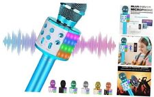  Wireless Karaoke Microphone for Kids, Gifts for 6 7 8 9 Year Blue With Lights
