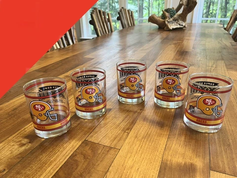 Vintage SAN FRANCISCO 49ers DRINKING GLASSES SUPER BOWL XXIII 1989 Set Of 5 Cover
