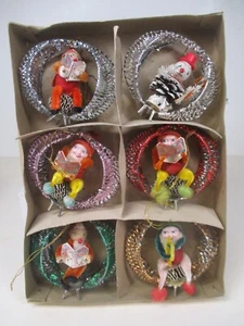 6 Vintage Christmas Foil Mesh Pinecone Elf Ornaments in Original Box - Picture 1 of 9