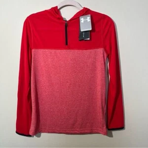 Under Armour quarter zip hooded long sleeve shirt boys L Heat Gear Loose Fit new - Picture 1 of 14