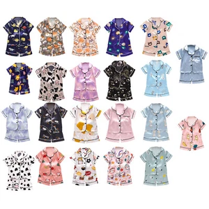 Juego de 2 piezas de pijama satinado lindo estampado de dibujos animados con pantalones cortos - Imagen 1 de 246