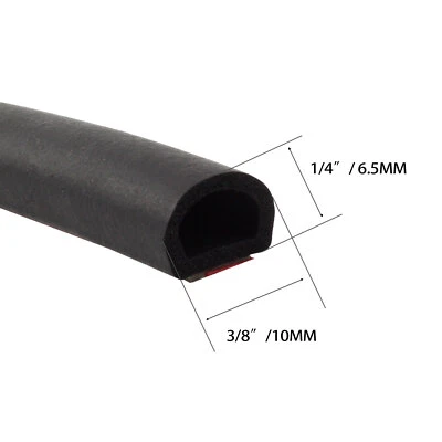 D-Shape Rubber Seal Weather Stripping Trim Door Edge Guard 3/8"x1/2"x180" Length - Image 1 of 4