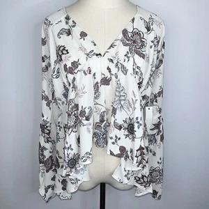 Blusa Babydoll Floral Blanca Púrpura OLIVÁCEA Cuello en V Alto Bajo Mediana Nueva con Etiquetas - Imagen 1 de 15