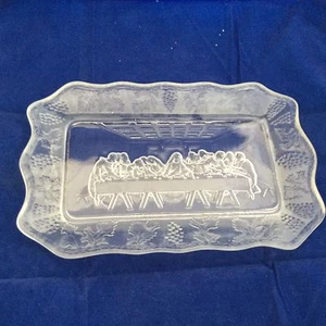 Abendmahl Glas rechteckig Brotteller klar mattiert Trauben Blätter - Bild 1 von 2
