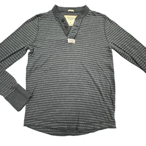 Abercrombie & Fitch Thermal Henley Shirt Mens Medium Gray Striped Raglan Sleeve - Picture 1 of 7