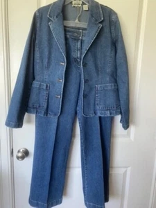Giacca pantaloni jeans vintage testa d'anatra taglia 12 denim blazer Y2K set stretch - Foto 1 di 15