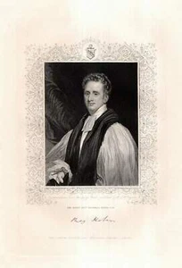 c1850 Reginald Heber obispo iglesia de Inglaterra retrato grabado en acero - Imagen 1 de 1