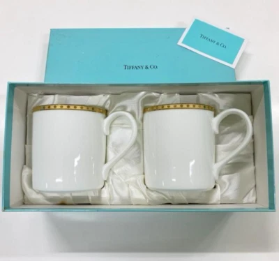 Tiffany & Co Gold Band Mug Cup 2 Pieces Pair Set With Box New - Image 1 of 4