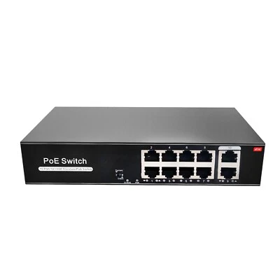 PoE Network Switch 10/100m Power Injector 8 Port + 2 Port Power Over Ethernet - Image 1 of 4