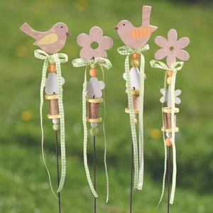 Gartenstab Dekostab 80 cm Holz Metall Vogel Blume Blüte Materialmix Motivwahl - Bild 1 von 3