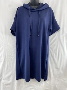 Cable & Gage Sweatshirt Dress Womens Size L Blue Short Sleeve Drawstring Hoodie - Picture 1 of 13