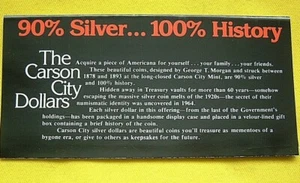 GSA CARSON CITY '90% SILVER...100% HISTORY'  GSA DOLLAR BID FORM PAMPHLET - Picture 1 of 5