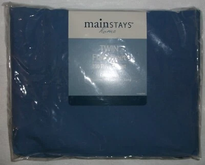 TWIN FLAT SHEET 200 THREAD COUNT MAINSTAYS HOME SOLID BLUE COTTON POLYESTER NEW - Image 1 of 4