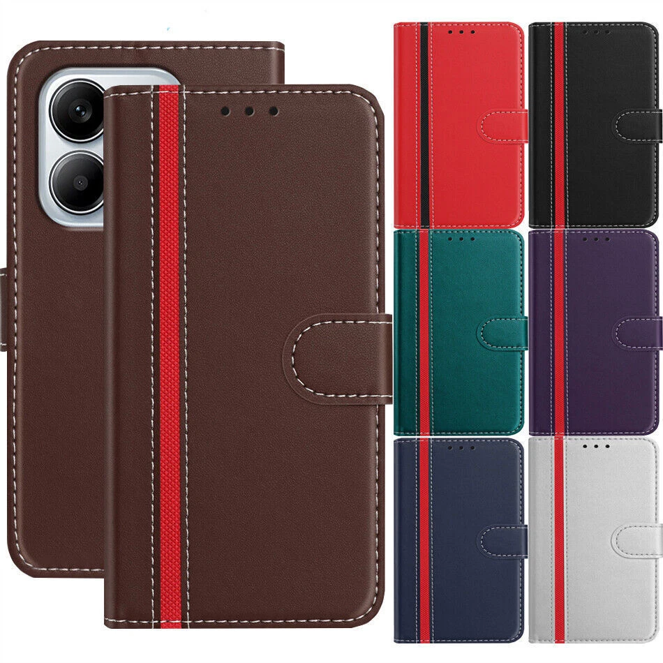 Splice Leather Wallet Phone Case for Xiaomi Redmi 14C K80 13C K70E K60 12 9 A3 - Image 1 of 4