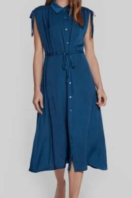 Vestido Camisa Midi Feminino DKNY Azul Ajustável Botão Tamanho Grande - Imagem 1 de 4