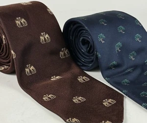 2 Vintage Robert Talbott Silk England Ties Trees Camels Oxford Corner Ltd. - Picture 1 of 8