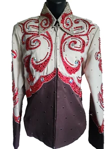 TOP western marrone chiaro e rosso di Jean's Customs ottime condizioni taglia GRANDE - Foto 1 di 7