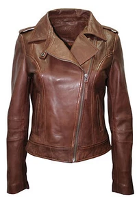 Ladies Women's BRANDO Brown Fashion Biker Style Soft Leather Rock Jacket - Picture 1 of 10