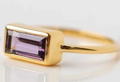 Natural Baguette Amethyst Ring 925 Sterling Silver Ring, Best Gift Ring - Image 1 of 4