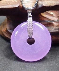 Lavendel Lila Jade Kreis 925 Silber Zirkonia Blume Anhänger Halskette - Bild 1 von 8