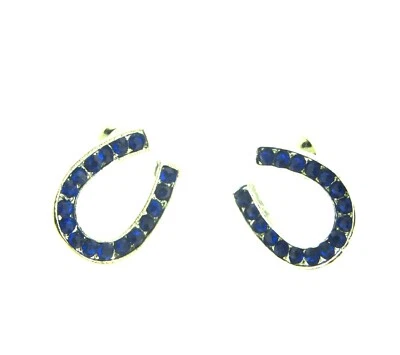 Blue Rhinestone Horseshoe Stud Earring Silver 10*15 mm - Image 1 of 4