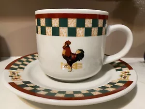 Betty Crocker Hahn Kaffeetasse Tasse mit Untertasse Schachbrettmuster - Bild 1 von 7