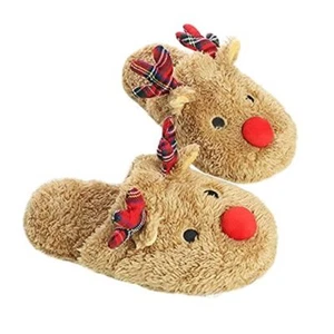 Lovely Reindeer Slip-on Slippers Winter Soft Comfy Lightweight 7-8 Adults - Picture 1 of 4